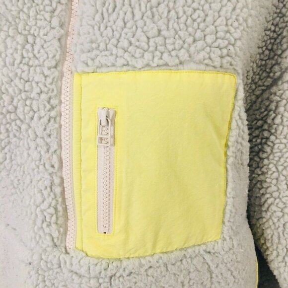 ANTHROPOLOGIE Janey Gray/Blue Neon Yellow Teddy Fuzzy Pullover Fleece Large - Picture 7 of 14